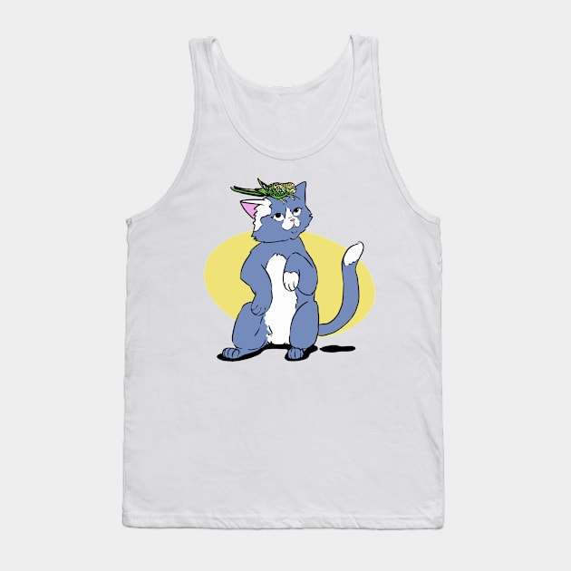 blue gray Cat and green yellow parrot friends Tank Top by Vikki.Look